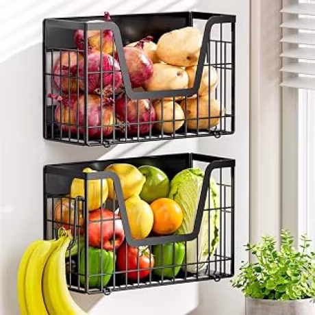 Dos cestas magnéticas negras para refrigerador