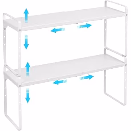 Dos estantes expandibles y apilables de gabinete de cocina, de 15,5 a 25,5 pulgadas