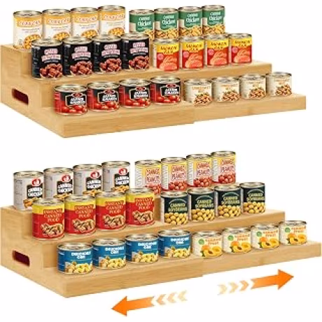 Dos organizadores de latas de bambú expandibles de tres niveles