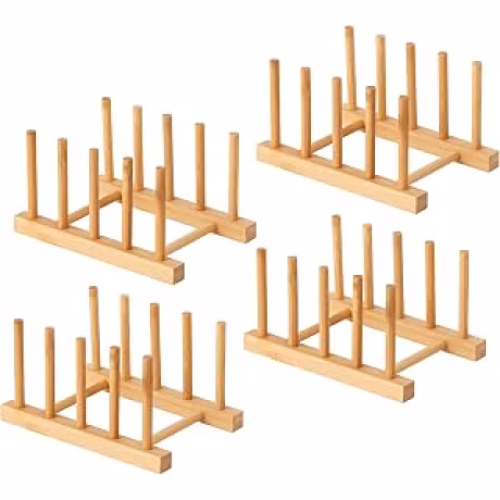 HBlife, cuatro soportes de bambú para platos y tapas