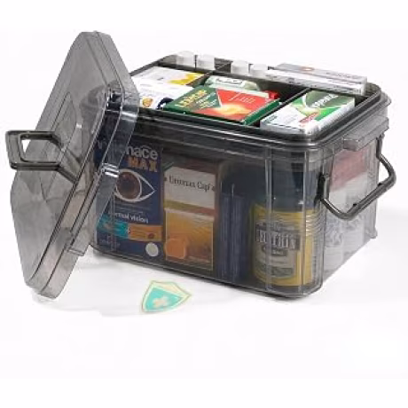 HEY FOLY — Caja vacía gris de quince cuartos para medicamentos con bandeja y asa
