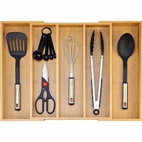Hilislog — Bandeja de bambú para utensilios, extensible de 12,6 a 21 pulgadas