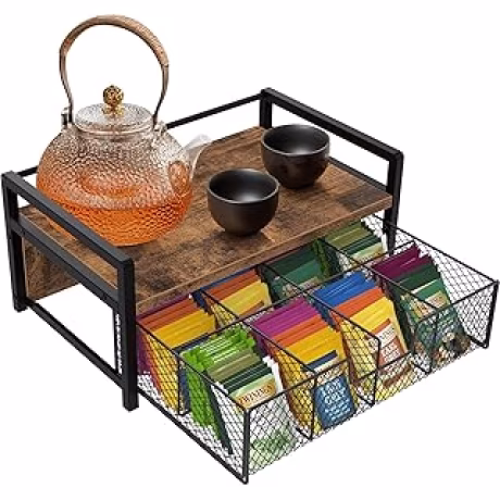 Homode organizador de té con ocho compartimentos y cajón