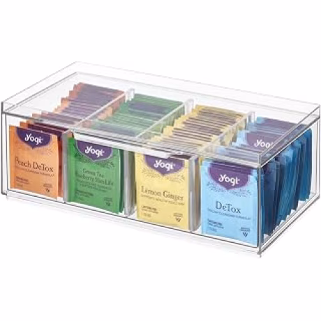 iDesign, organizador transparente extragrande de cuatro secciones para bolsas de té