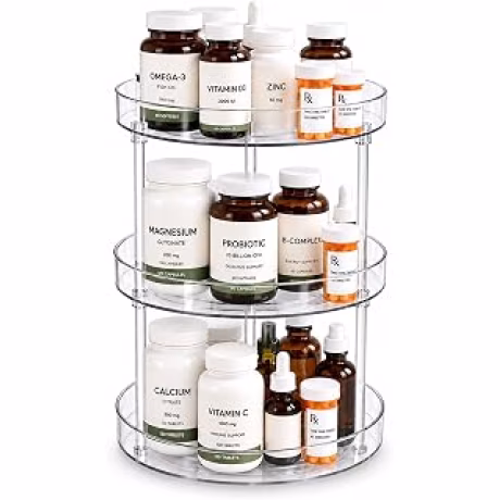 Junefun, organizador transparente giratorio para medicamentos de tres niveles