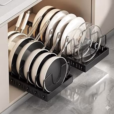 Organizador extraíble vertical negro para ollas y sartenes
