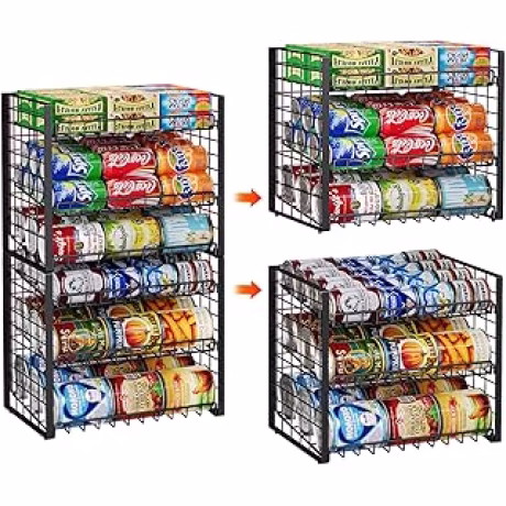 Organizador negro apilable de latas de tres niveles