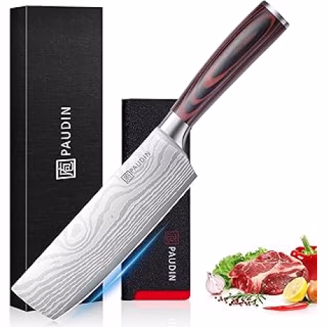 PAUDIN, cuchillo Nakiri de acero de alto carbono con mango de pakkawood