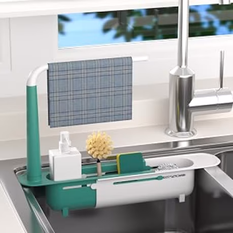 Soporte telescópico para esponja de fregadero, verde