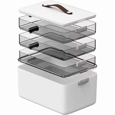Spreezy, caja organizadora gris de cuatro niveles para botiquín con asa y cerradura