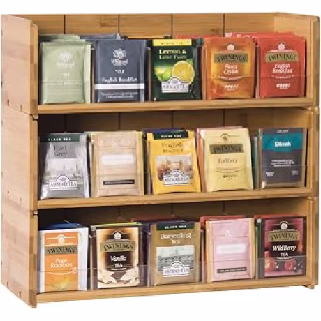 X-cosrack — Organizador de bambú natural para bolsas de té, tres niveles apilables